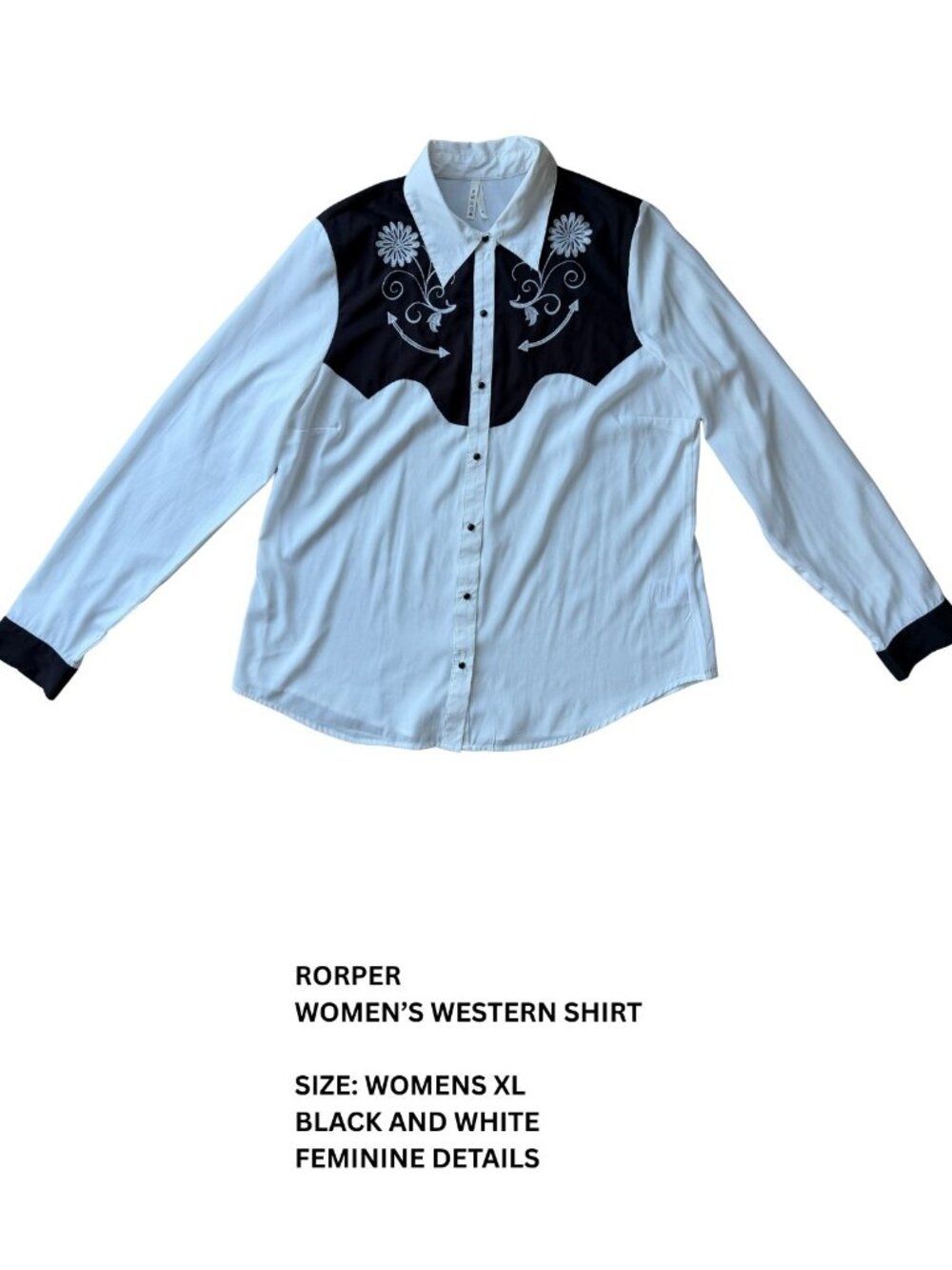 Roper Women’s Western Embroidered Shirt Black White Size XL